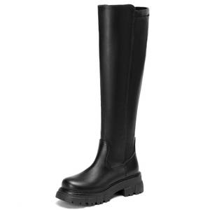 lot 6127 image: CouieCuies knee high Boots for Women Black Wide Calf Platform Lug Sole Tall Boots Comfortable Side Zipper Rounded Toe Dress Long Boot Size 8.5 used