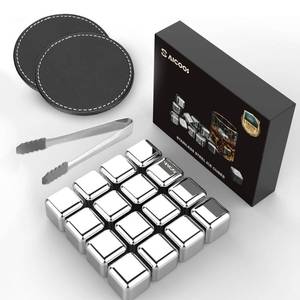 lot 6148 image: 16 Pack Reusable Stainless Steel Ice Cubes for Drinks - Metal Whiskey Stones, High Cooling Technology, for Whiskey, Vodka, Liqueurs, Wine, Beverage Juice or Soda, Pack of 16