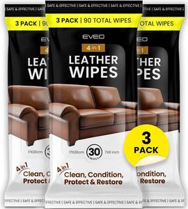lot 6153 image: EVEO Leather Cleaner Wipes 4-in-1 Leather Cleaner and Conditioner for Furniture - Leather Couch Cleaner, Car, Shoes & Purses �� UV Protection, XL Moistened Wipes Restore & Protect �� 3 Pack (90 Total)