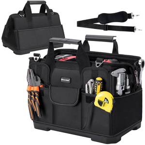 lot 6164 image: TICONN Heavy Duty Tool Bag with Multi-Pockets, Portable Tool Box Organizer Storage Bag, with Adjustable Shoulder Strap and Ergonomic Handle (Black, 16 Molded Base)