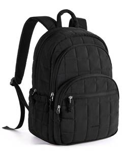 lot 6167 image: BAGSMART College Laptop Backpack, Travel Backpack for Women, Quilted Casual Daypack, Water-Resistant Bookbag for 15.6 Inch Laptop, Black