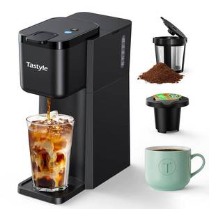 lot 6173 image: Tastyle Mini Hot and Iced Coffee Maker Single Serve, for K Cup and Ground, 6 to 14 Oz Brew Sizes, with Recipe Book, for Home, Travel, RV, Office and Dorm, Classic Black (2.0 Version)