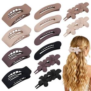 lot 6183 image: 12 Pack Flat Hair Clips for Women �� Matte Neutral Square Claw Clips, Flat Barrettes & Flower Pins in Black, Blonde,Light Brown & Dark Brown, Soft Touch Hair Accessories for Thick & Thin Hair