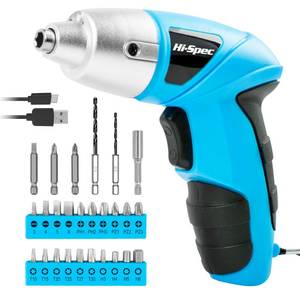 lot 6188 image: Hi-Spec Small Electric Screwdriver, Mini Drill Set, Rechargeable 3.6V Cordless Screwdriver with 26 Driver Bits, Power Tool for Small Projects & Home Use, Blue
