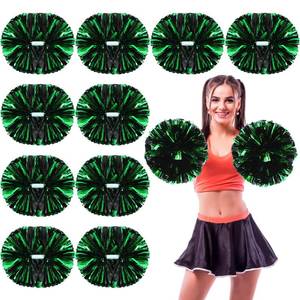 lot 6194 image: WILLBOND 12pcs Cheerleading Pom Poms Bulk Metallic Foil Cheerleader Pompoms with Baton Handle for 2026 Soccerball Basketball Cheering Squad Team Game Sports Dance Party Spirit (Green Black)