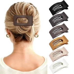 lot 6200 image: Mesovor 6 Pack Flat Claw Clips for Women, Strong Hold French Flat Hair Clips for Thick Thin Hair  3.94 Nonslip Large Square Lay Flat Hairclips (Neutral Matte)