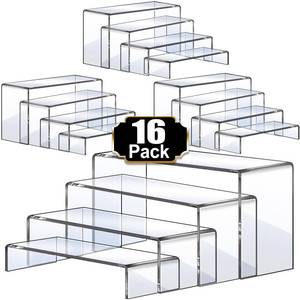 lot 6224 image: Aheroi Display Risers, 16 Pcs 4 Set(7��L8��L9��L) Acrylic Riser Display Shelf, Clear Risers Display Stands, Rectangular Acrylic Risers for Decor Display, Cupcake Candy Shoe Showcase Stands