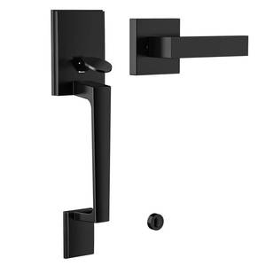lot 6251 image: AEEKEL Black Front Door Handle No Lock, Exterior Entry Door Handle with Interior Passage Levers, Front Door Lock Set for Left Right Handle Doors, Deadbolt Set Not Included, Non-Locking