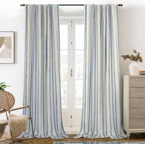 lot 6254 image: DriftAway Farmhouse Linen Blackout Curtains 96 Inches Long for Bedroom Striped Double Layer Thermal Insulated Sound Reducing Lined Back Tab Rustic Drapes for Living Room 2 Panels W52 x L96 Navy