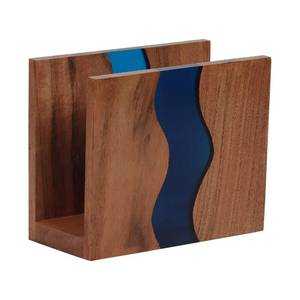 lot 6256 image: LAVAUK Acacia wood & Transparent Epoxy resin Napkin holder for table, Rustic farmhouse napkin organisation for kitchen, dining, counter tops, restaurant or outdoors  6x5x2.5 inches Blue