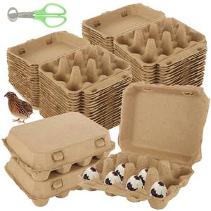lot 11718 image: Oungy 50Pcs Quail Egg Cartons, 5.1X3.9 X1.6Inch Quail Egg Holder, 3x4 Blank Natural Pulp Paper Jumbo Eggs Carton Bulk with Scissors for Home Kitchen Farmhouse Refrigerator