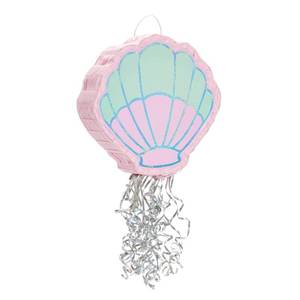 lot 11720 image: BLUE PANDA Mermaid Pull String Seashell Pinata - Small 13 x 3 x 14 In, Aqua & Pink Seashell - Easy-Fill Pull String for Beach & Ocean Theme, Mermaid Birthday Decorations & Under the Sea Party Decor