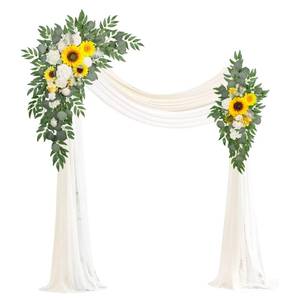 lot 11724 image: Muhanjia Artificial Arch Flowers Kit(Pack of 4),2Pcs Artificial Flower Arch Decor, 2Pcs Drapes, Ceremony and Reception Background Rose Decoration, Rose Sunflower Floral and Outdoor Party Decor (No Drapes)