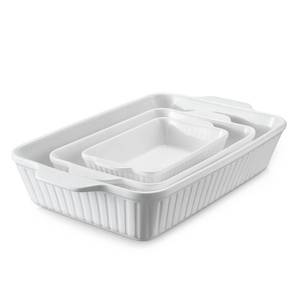 lot 11728 image: DOWAN Casserole Dishes for Oven, Baking Dishes Set, Ceramic Bakeware Sets of 3, Lasagna Pan Deep, Rectangular Baking Pan Set with Handles for Baking, Casserole, Kitchen, Wedding Gift, Soft White (15.612.28.9)