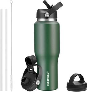 lot 11736 image: 40 oz Insulated Water Bottle with Straw fit in Car Cup Holder(Cold 48 hrs, Hot 24 hrs) Drinking Bottle with Straw Lid, Spout Lid and Flex Cap Leakproof Travel Thermo Mug��Olive