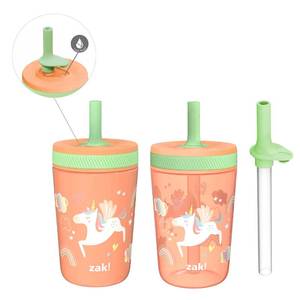 lot 11747 image: Zak Designs Unicorn Kelso Tumbler Set,Leak-Proof Screw-On Lid with Straw, Bundle for Kids Includes Plastic and Stainless Steel Cups with Bonus Sipper, 3pc Set, Non-BPA