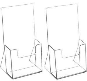 lot 11748 image: MaxGear Acrylic Brochure Holder 4 Inch, Clear Plastic Countertop Literature Holders, Trifold Flyer Display Stand for Pamphlets, Booklets, Magazines, Menus, Multi Purpose Organizer For Office, 2 Pack
