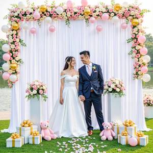 lot 11750 image: 10ft x 7ft White Backdrop Curtain for Parties Wedding White Wrinkle Free Backdrop Drapes Panels for Baby Shower Gender Reveal Birthday Photo Photography Polyester Fabric Background Decoration