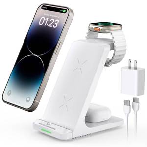lot 11765 image: Wireless Charging Station, 3 in 1 Fast Wireless Charger Stand for Multiple Devices Apple Watch Ultra Series 11 10 9 8 7 6 SE 5 4 3 2, iPhone 17 16 15 14 13 12 11 Pro MaxPlusAirXXSXRSE, Airpods