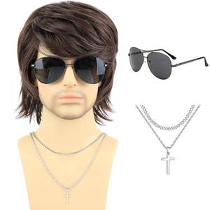 lot 11767 image: PUREHAIR Short Brown Wigs for Men - 70s 80s Natural Fluffy Heat Resistant Synthetic Hair Wig for Cosplay, Daily Use, Themed Party and Halloween (Brown)