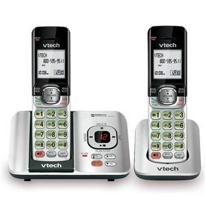 lot 11822 image: VTech CS6529-2 2-Handset Cordless Phone with Answering Machine, Caller IDCall Waiting, DECT 6.0, Handset Speakerphone, SilverBlack