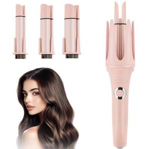 lot 11823 image: JAMIEWIN 3 in 1 Automatic Curling Iron, Hair Curlers with 3 Curling Barrels (1.1 - 1.26 - 1.57), Rotating Curling Iron with 3 Temp, 2-Way Rotation, 10S Fast Heating, Anti-Scald, Dual Voltage, Pink