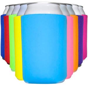 lot 11827 image: TahoeBay Blank Beer Can Cooler Sleeves (12-Pack) Bulk Sublimation Blanks for Vinyl Plain Soft Foam Can Sleeves Coolers for Soda Cans & Bottles Black, White, Assorted Solid Color (Multicolor)