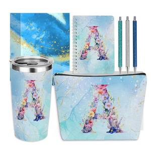 lot 11829 image: Personalized Gifts Monogrammed Birthday Gifts for Women, Cowerker Bride Appreciation Christmas Initial 20 oz Tumbler, Makeup Bag Cup Ballpoint Pens Journal Notebook 6 Set, (Aesthetic Blue Flower A)