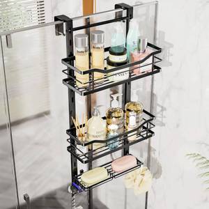 lot 11831 image: SWTYMIKI Over the Door Shower Caddy - 3 Tier Adjustable Shower Organizer Hanging with Soap Holder, No Drilling Stainless Steel Bathroom Rack Hanging for Body Wash, Shampoo, Soap, Razor, Black
