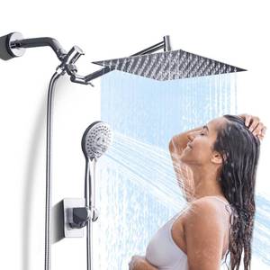 lot 11840 image: Jafeton High Pressure Rainfall Shower Head with Handheld Spray Combo �� 5 Spray Modes, 10 Rain Shower, Anti-Clog Nozzles, Rust-Resistant Chrome Plating & Brass, Flexible Extension Arm (Used)