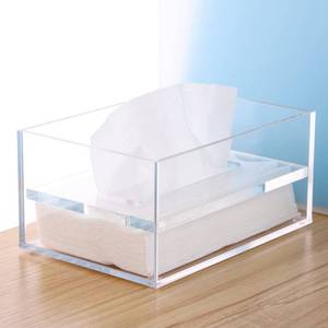 lot 11843 image: SANRUI Clear Acrylic Facial Tissue Box Cover Holder with 8mm Top Lid Rectangle Napkin Dispenser Organizer for Bathroom, Kitchen and Office Desk