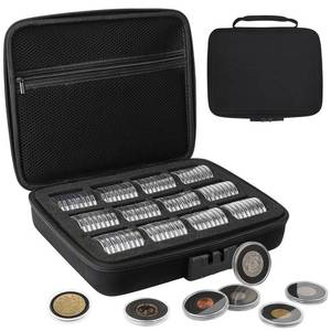 lot 11850 image: WAEKIYTL 46mm Coin Capsules with 11 Sizes Foam Gasket and Plastic Storage Organizer Box, Coin Storage Case with Lock Coin Collection Supplies for Dime,Cent,Nickel,Quarter,Silver Dollar,Half Dollar (Black Foam Gasket)