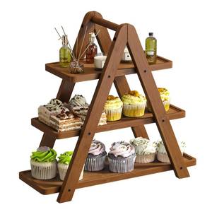 lot 11851 image: 3 Tier Serving Tray Cupcake Stand and Towers Serving Tray for Party Food Tray Farmhouse Serving Platter Decorative Tray Decor Dessert Display Set Tiered Tray Stand (Brown)