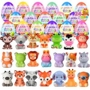 lot 11852 image: 24 Pack Prefilled Easter Eggs with Animal Squishy Toys Slow Squeeze Toys for Kids Girls Boys Easter Basket Stuffers Party Favors Gifts Easter Egg Fillers