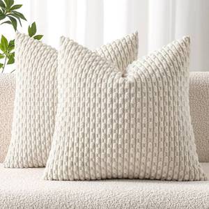 lot 11857 image: MIULEE Pack of 2 Decorative Throw Pillow Covers 24x24 Inch Soft Boho Striped Textured Corduroy Pillow Covers Modern Farmhouse Home Decor for Couch Bed Sofa Living Room Cream White