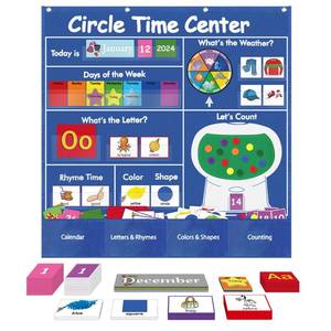 lot 11860 image: Circle Time Learning Center, Teaching Shape Circle Time Pocket Chart with 221 Cards, Educational Pocket Chart Teaching Materials, Learning Calendar Weather Counting Letter Color Shape etc