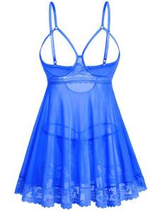 lot 12047 image: Avidlove Sexy Lace Babydoll Dress Lingerie for Women Sheer Mesh Chemise Sleepwear Exotic Boudoir Outfits Royal Blue Large