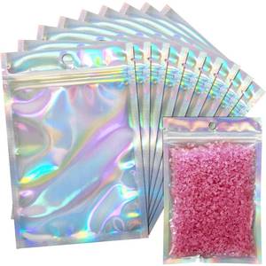lot 12061 image: EgticLive 100 Pack Resealable Holographic Bags for Small Business, Iridescent Mylar Bags with Clear Front Smell Proof Foil Packing Pouches for Multipurpose Storage (3.1 X 5.1 inches)