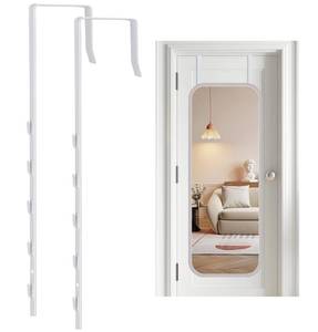 lot 12068 image: Dexspoeny Over-The-Door Mirror Hanger, Adjustable 13.6 in Door Mirrors Hanger with Protective Lining, Prevent Scratches, 2 Pcs Mirrors Brackets Perfect Height and Fit (Mirror Not Included) - White