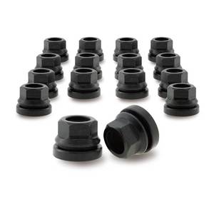 lot 12077 image: PSGSP Black M14x1.5 Wheel Lug Nuts 16pcs for 2003-2016 Ford F250 F350 F450 F550, 2003-2019 F53, Two-Piece Flanged Flat Face OEM Style for Factory Wheels, Fit 2C2Z1012AA