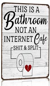 lot 12088 image: Humorous Bathroom Metal Sign with Toilet Paper Roll