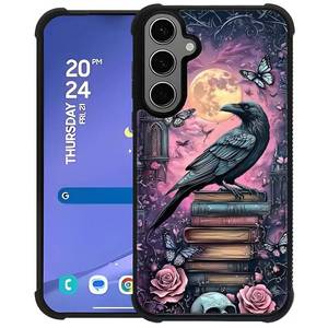 lot 12090 image: CARLOCA Case for Samsung Galaxy S24 Plus S25 Plus,Gothic Purple Bookshelf Crow for Men Woman,Shockproof Anti-Scratch Soft TPU Pattern Design