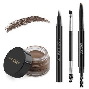lot 12095 image: LAVONE Makeup Kit With Eyebrow Stamp Pencil, Waterproof Brow Pencil & Pomade, Eyeliner, Dual-ended Eyebrow Brush, Dark Brown