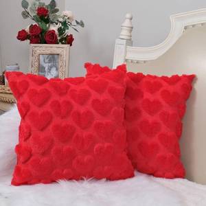lot 12102 image: GEEORY Valentines Day Soft Plush Love Heart Pillow Covers, 18 x 18 Inch Set of 2, Faux Fur Wool Decorative Anniversary Cushion Case for Sofa Home Decoration Red GC010-18