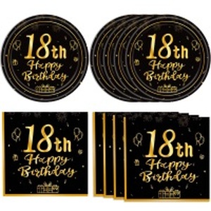 lot 12115 image: 40Pcs 18th Birthday Decorations for Boys Girls Happy 18th Birthday Black Gold Birthday Plates Napkins Dinnerware for Her Him 18 Years Old Birthday Party Favor ( Missing Plates)