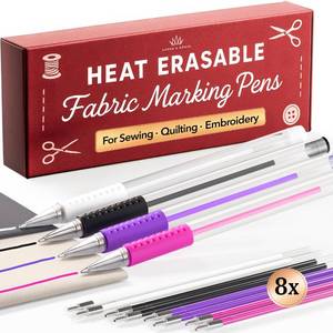 lot 12116 image: Lange & K�nig Heat Erasable Fabric Marking Pens for Sewing - 4 Pens  8 Refills - Sewing Supplies Quilting Supplies Table Accessories Embroidery Pen Tailors Chalk Alternative(Missing A Pen)