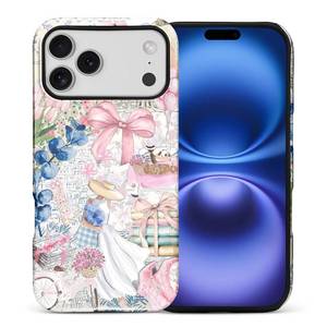 lot 12123 image: DAIZAG Case for iPhone 17 Pro Max,Mixed 2 Layer Design Shockproof Soft TPU Ddouble Protection Phone Case for iPhone 17 Pro Max-Magazine Books Flower Bow Collage