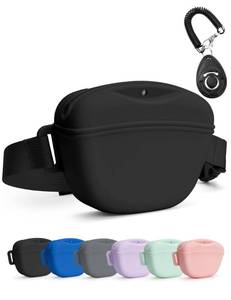 lot 12126 image: heouvo Dog Treat Pouch with Training Clicker, Upgrade Stronger Magnetic Closure to Avoid Spilling, 1.67 Cup Silicone Treat Bag Fanny Pack with Waist Belt for Pet Training Walking (Black)