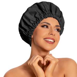 lot 12128 image: Reusable Shower Cap for Women, Large Waterproof Shower Bonnet Washable Elastic Band Bath Accessories Hair Hat for Long Hair, Braids(Black)