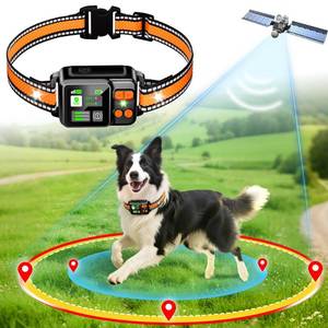 lot 12142 image: DJNFGQ GPS Wireless Dog Fence System, Electric Dog Fence Using GPS Electric Satellite Technology, IPX7 Waterproof Rechargeable Design, GPS Dog Collar Has 2 Modes Circular and Free-Form Fence